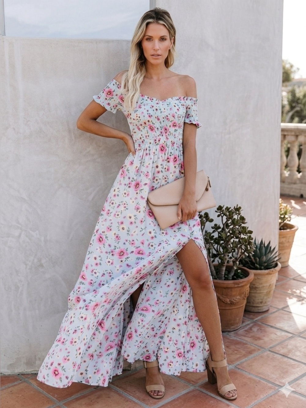 VICI Kahlo Floral Smocked Maxi Dress